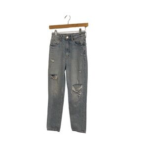 Zara Light Blue Distressed Straight Leg Jeans